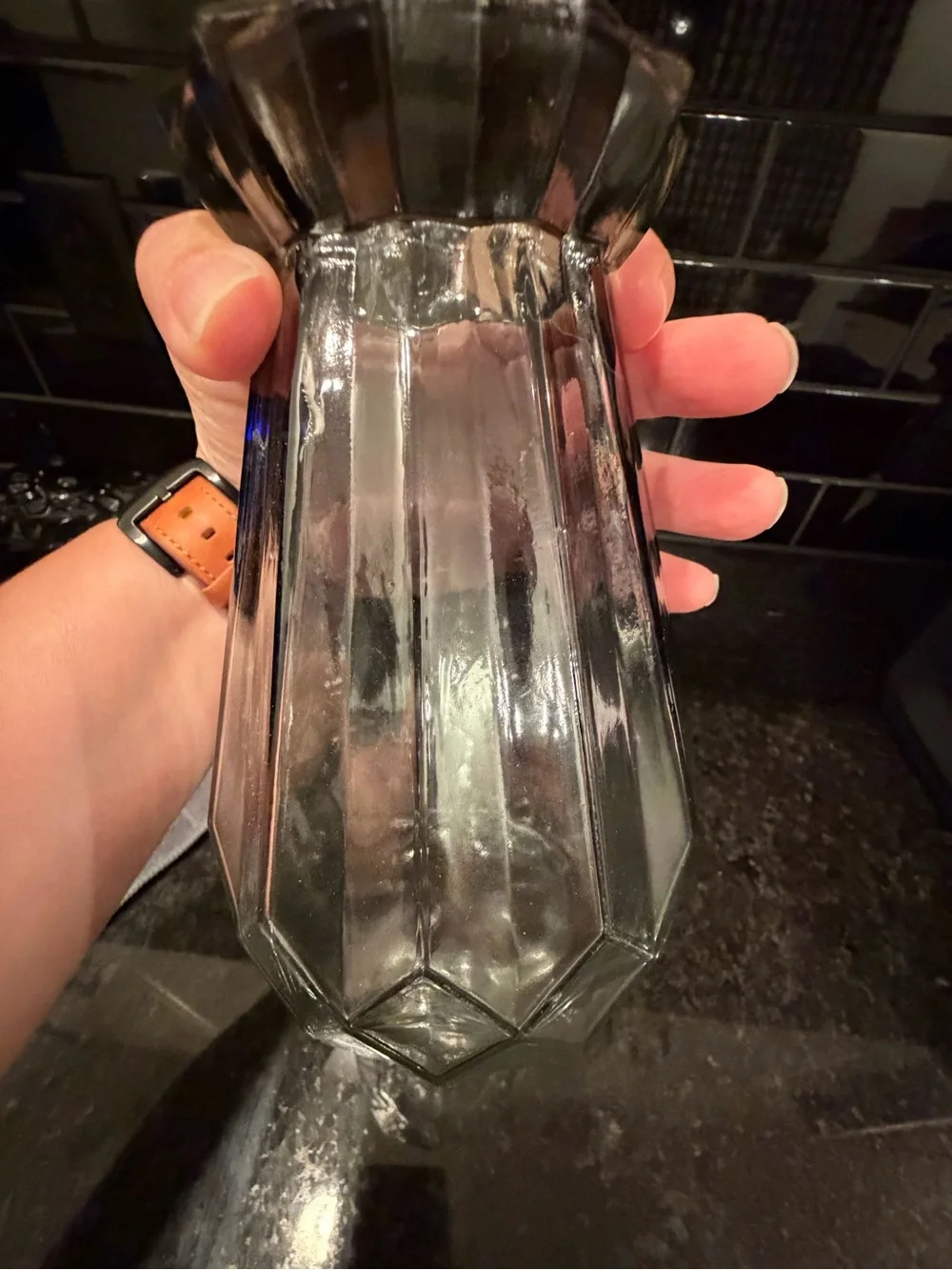 Glass Decorative Vase - Clear Grey Accent